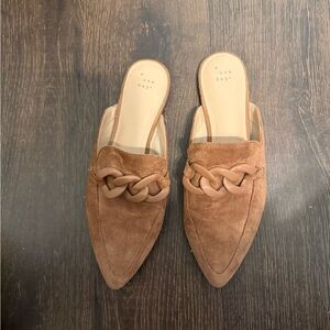 A New Day Tan Suede Chain Mules
